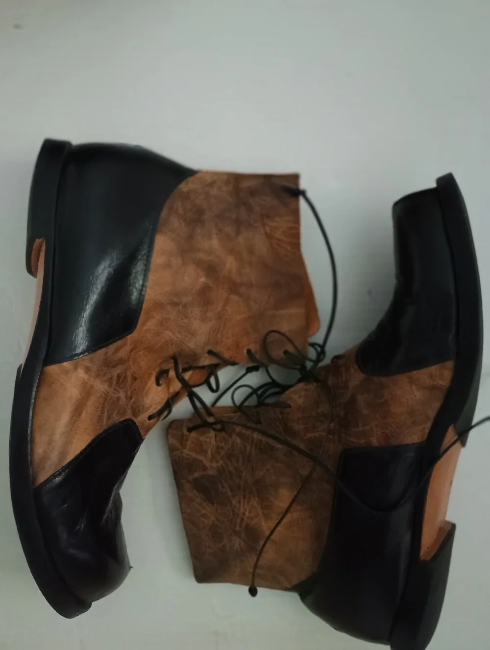 CYDWOQ (Sidewalk)Men's BlK Brown Leather Boots Made In USA Custom Size 44 10.5